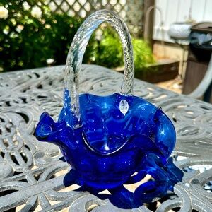 Cobalt blue signed Tom Fenton 02 glass basket.